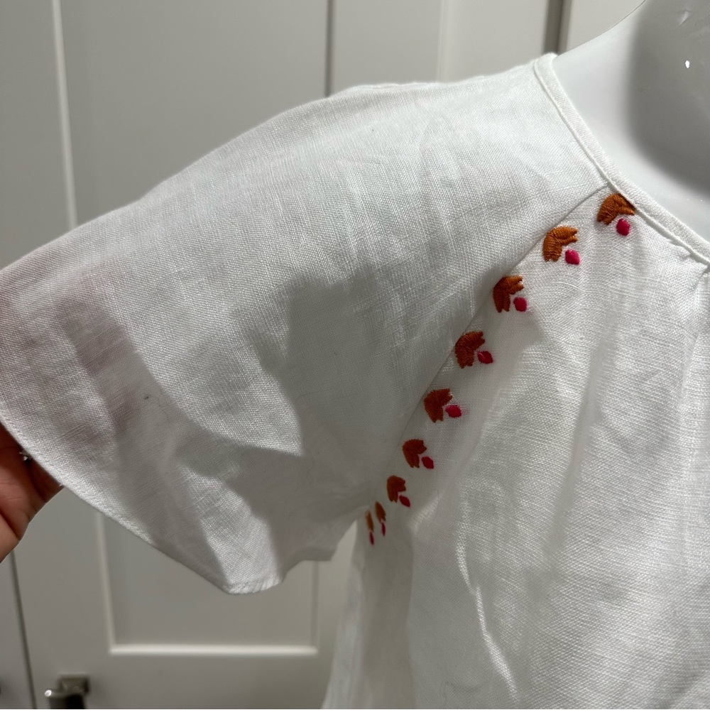 Madewell Embroidered Linen-Blend Raglan Ruffle Mini Dress Size Extra Small - Picture 11 of 11